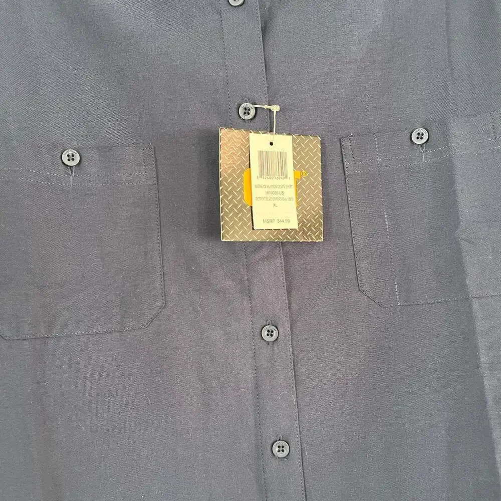 CAT womens XL oxford shirt button navy blue durable nwt - Picture 4 of 4